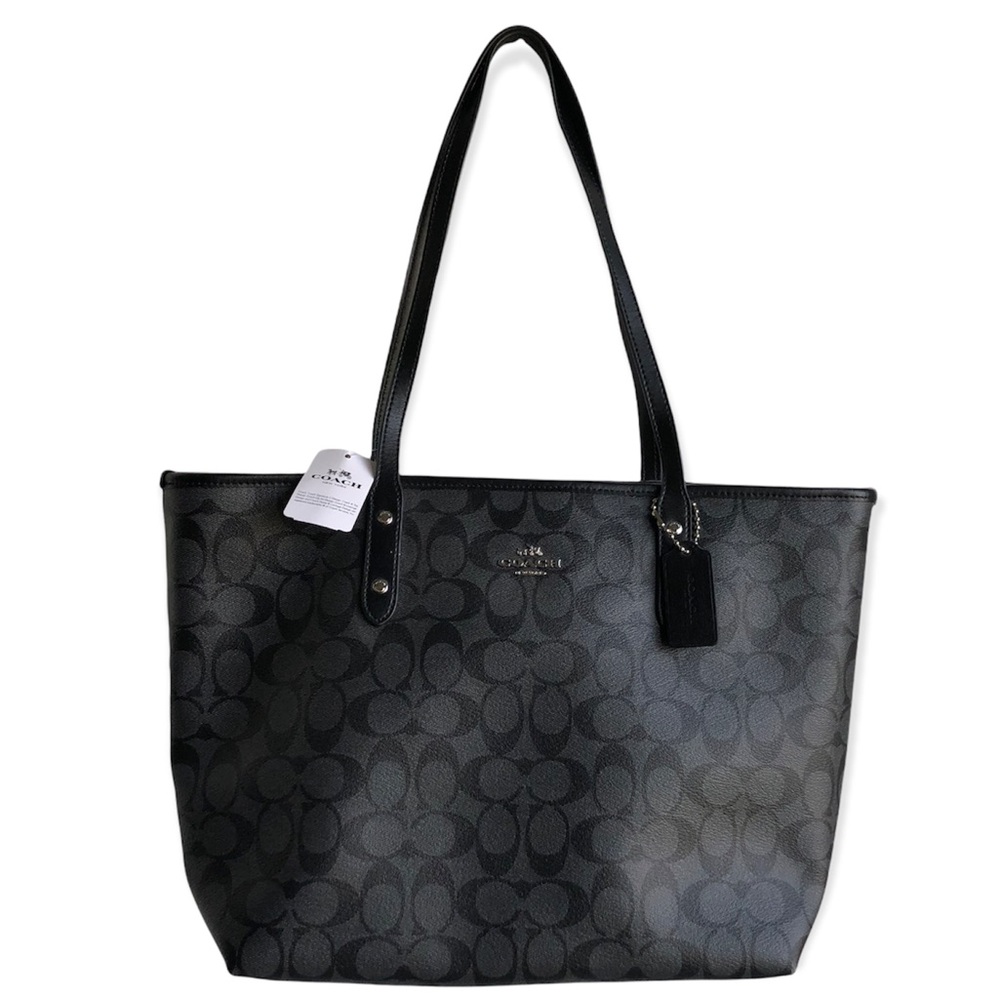 COACH Sig City Zip Tote Black/Gray Shoulder Purse NWT